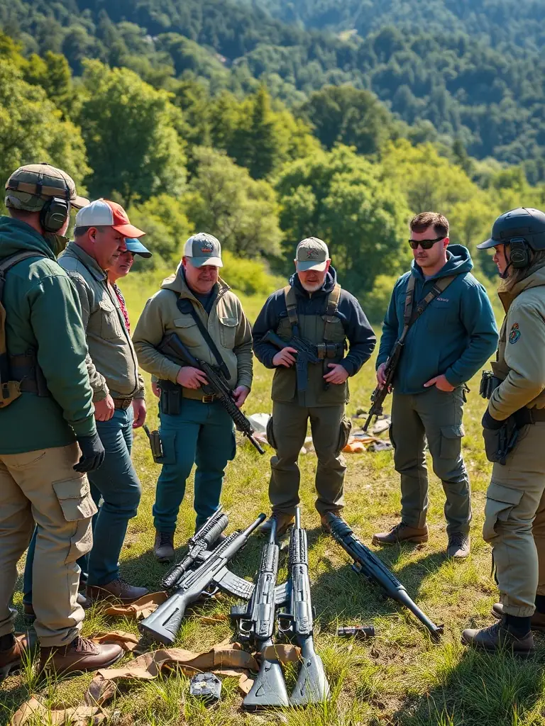 An image showcasing the safety briefing session at BALL TRAP CLUB LAZENAY, emphasizing the importance of protective gear and adherence to safety protocols.