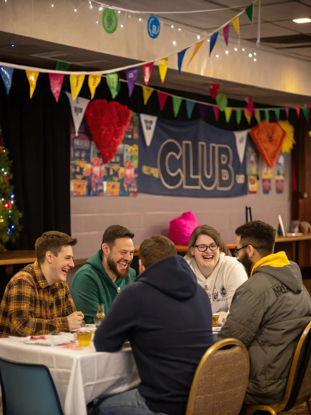 A photograph capturing members of BALL TRAP CLUB LAZENAY socializing and sharing experiences after a shooting session, highlighting the camaraderie.