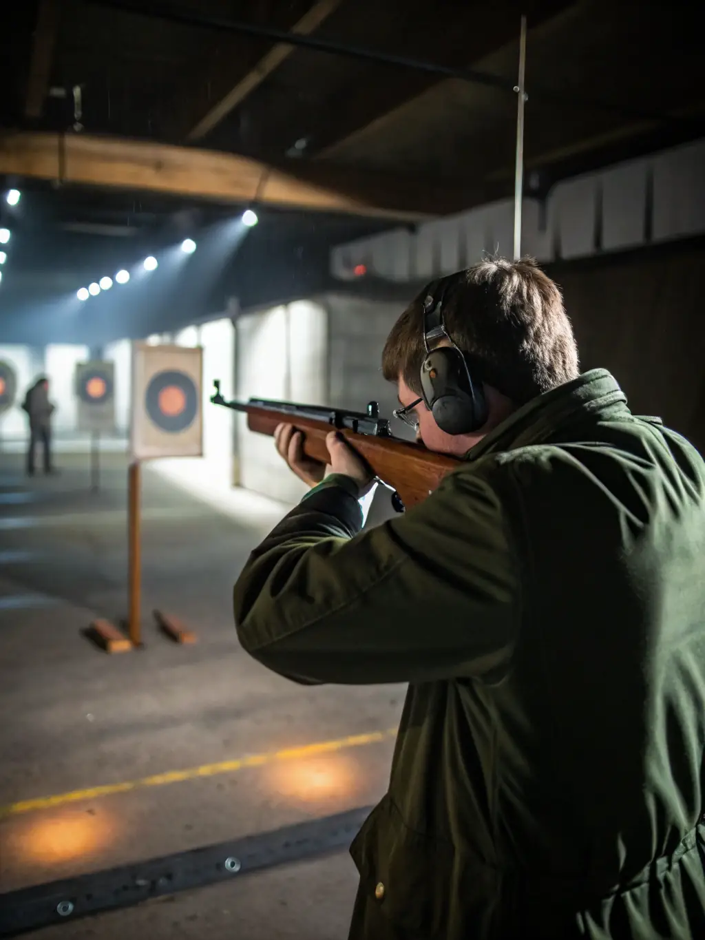 A dynamic shot of a shooter participating in a competition at BALL TRAP CLUB LAZENAY, showcasing the excitement and challenge of competitive shooting.